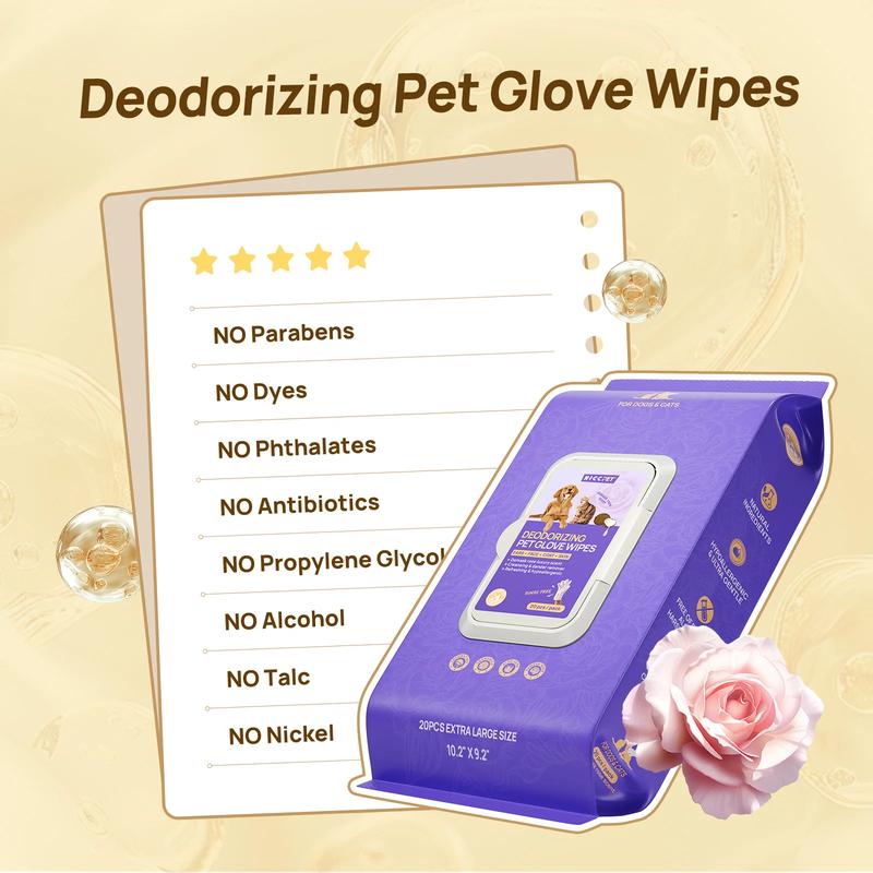 Pawse USA® Plant-Based Pet Bathing Glove Wipes (20 pcs)